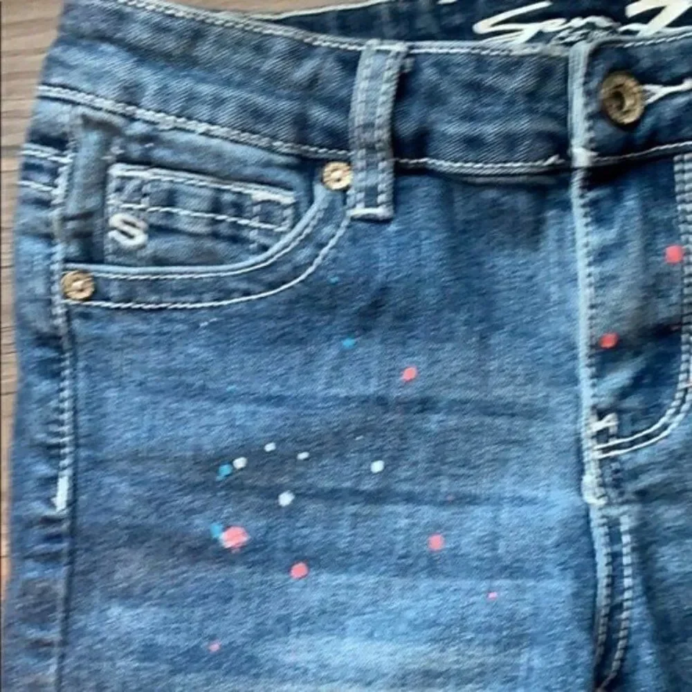 Seven7 denim jean bermudas shorts paint splatter